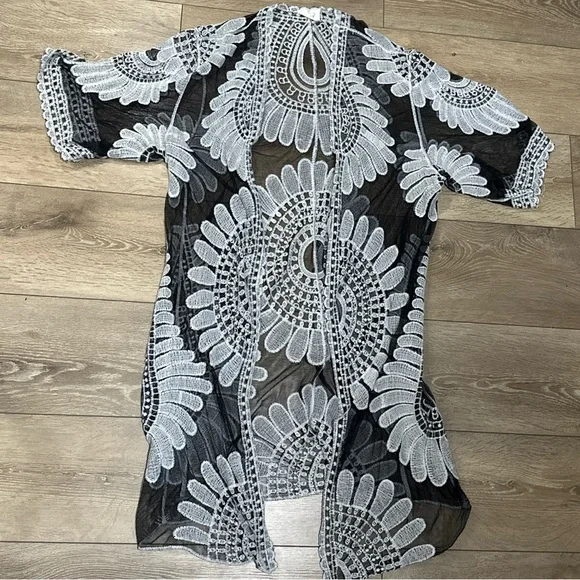 Ember Sheer Mesh Crochet Kimono Duster Boho Whimsigoth - Picture 2 of 11